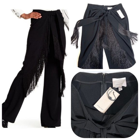 Cinq A Sept Black Fringe wide Pants NWT